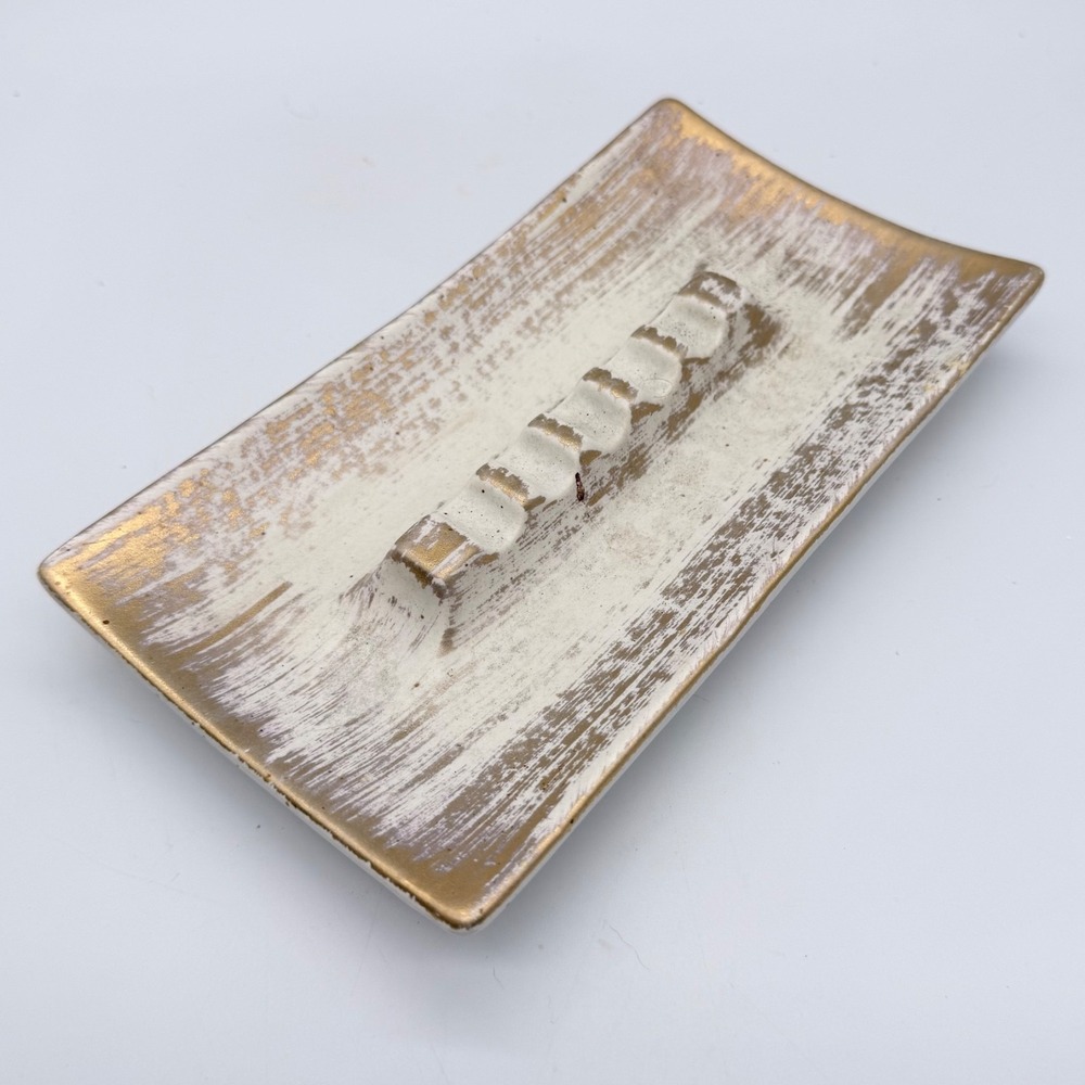 Royal Haeger Ashtray Ceramic Rectangular Gold White Mid Century Modern R-125 USA